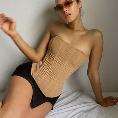 Skinny Sleeveless Mesh Corset Tube Top – Streetwear Summer Party Outfit