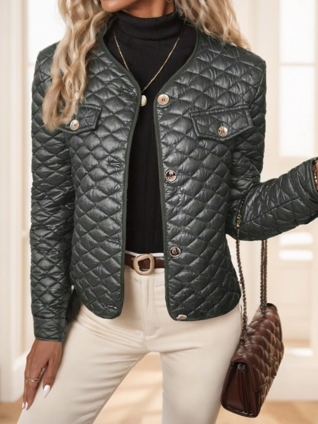 Diamond-Quilted Plus Size Short Winter Coat for Women | Elegant & Warm Padded Puffer Jackets