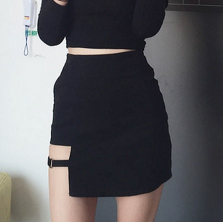 Skirts Korean Style Black Mini Skirt Asymmetric Party Trend