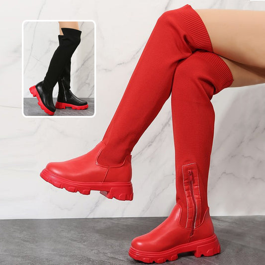 Knee-High Boots for Women | Tassel Side Zipper Mid-Height Square Heel Winter Boots