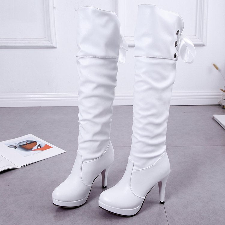Knight-Inspired Over-the-Knee Boots for Women | PU Leather Round Toe Stiletto Heel Boots