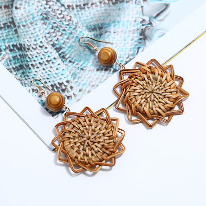 Earrings Handmade Rattan Bamboo Boho-Korean Design Jewelry Trend 2025