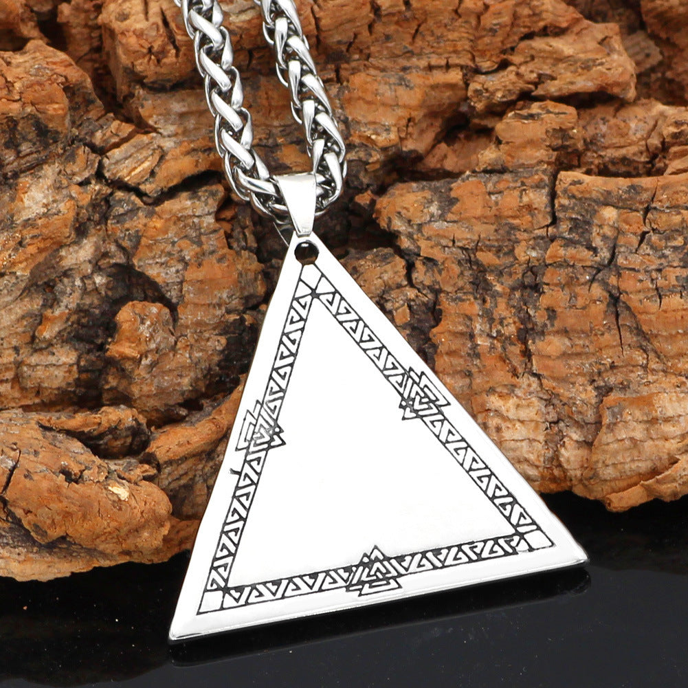 Mens Stainless Steel Geometric Pendant With CZ Stone