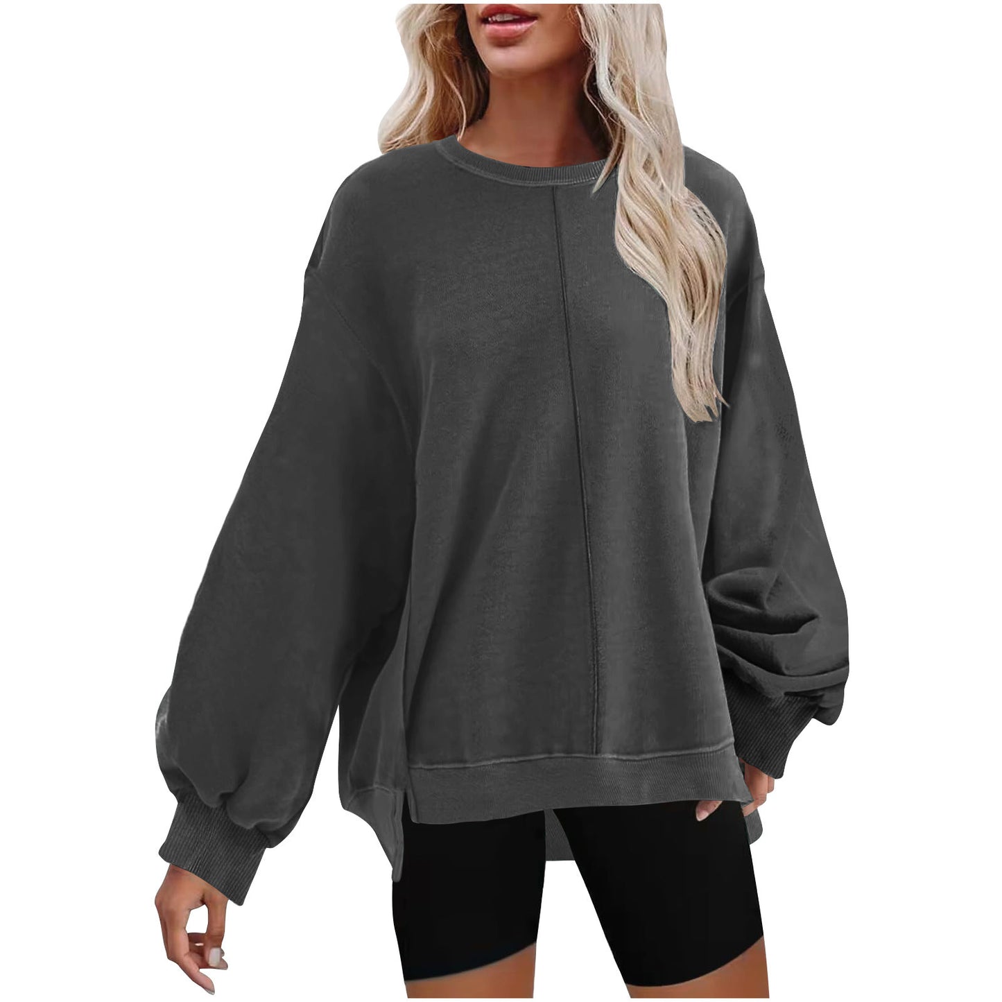 Minimal Solid Color Sweatshirts – Round Neck Raglan Sleeve Top for Women