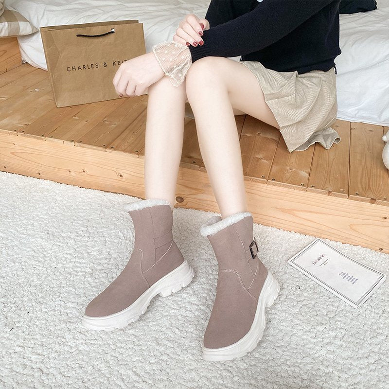 Natural Wool Insole Cow Suede Snow Boots