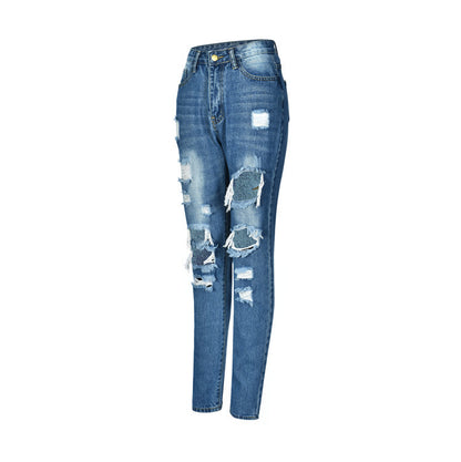 Distressed Ripped Mid-Rise Pencil Jeans – Slim Fit Denim for Women