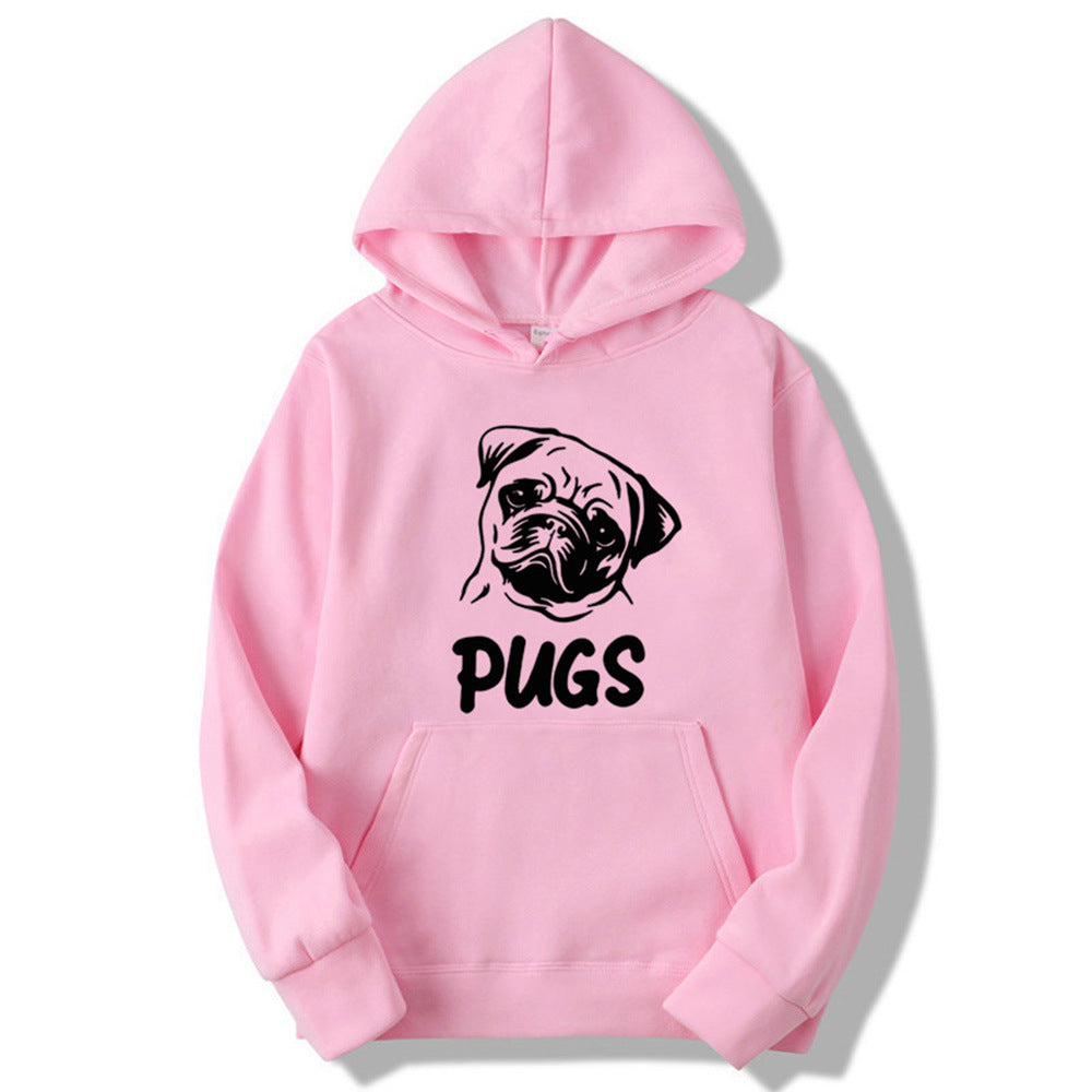 Hip Hop Pug Printed Hoodie – Retro Street Style for Men & Women