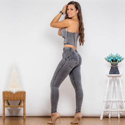 Sculpting Denim Two-Piece Outfit Set | Sleek Style 2025 Aesthetic