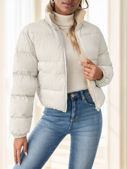 Reversible Hooded Zip Up Puffer Jacket for Women