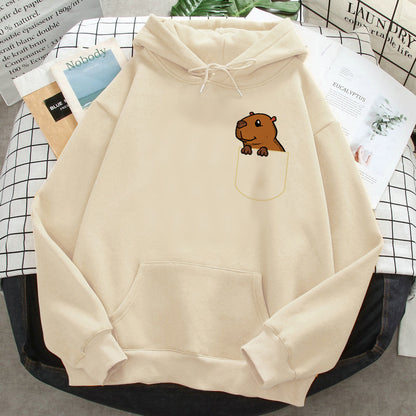 Capybara Print Hoodies – Korean Harajuku Hip Hop Style Pullover for Women