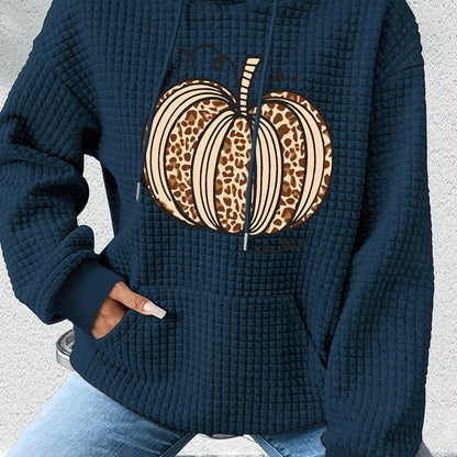 Cozy Pumpkin Print Hoodie for Women – Cute Halloween Pullover Sweatshirt for Fall/Winter Casual Style