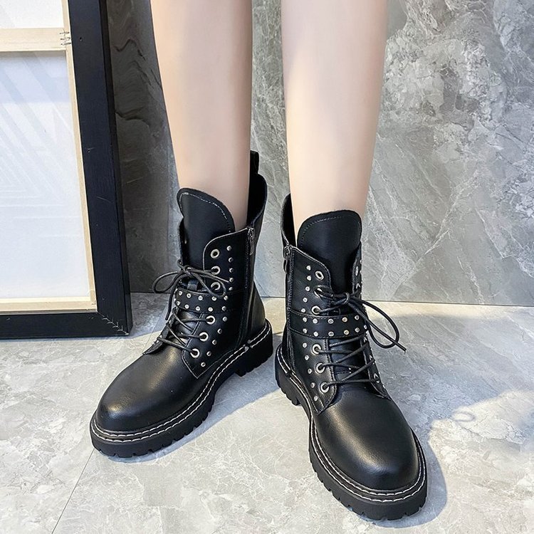 Vintage Patent Leather Martin Boots for Women | Chic Round Toe Autumn Boots Street Style