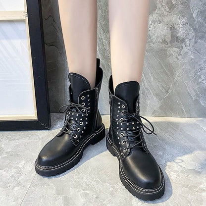 Vintage Patent Leather Martin Boots for Women | Chic Round Toe Autumn Boots Street Style