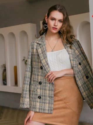 Multi Color Plaid Women Tweed Blazer Jackets