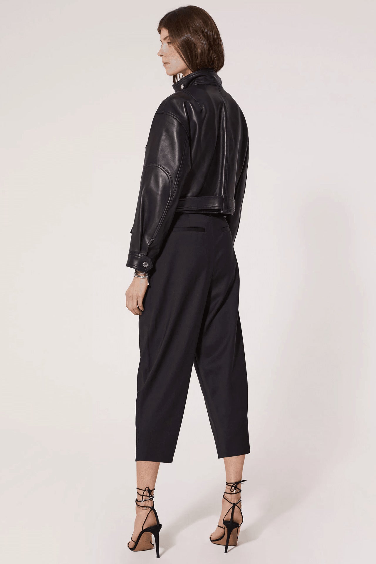 Luxury Black Style Belted Women Leather Jackets