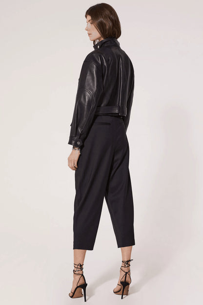 Luxury Black Style Belted Women Leather Jackets