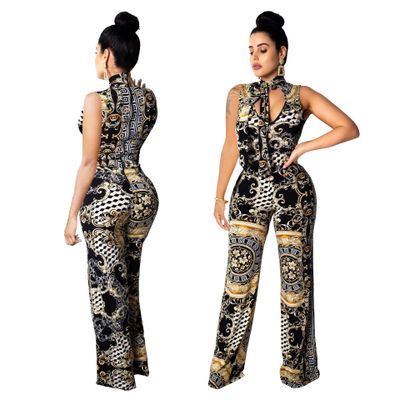 Women Ethnic Style Square Neck Sleeveless Jumpsuits