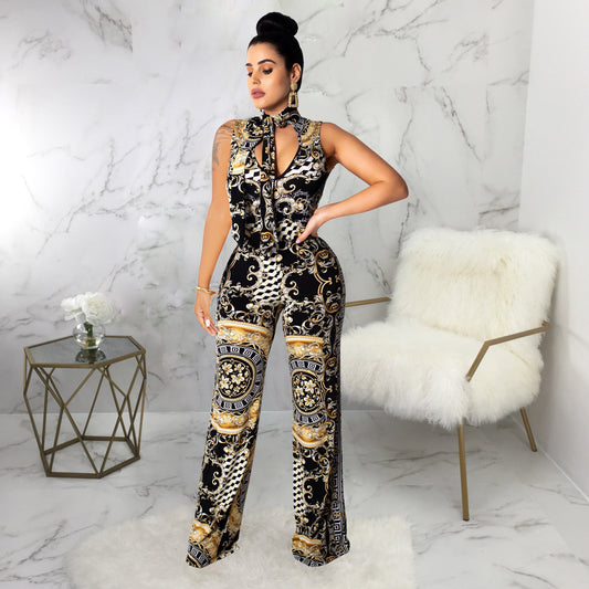 Women Ethnic Style Square Neck Sleeveless Jumpsuits