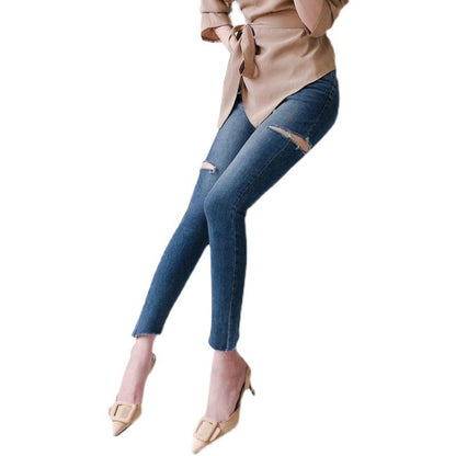 Four Buttons Down Closure Women Skinny Pencil Jeans