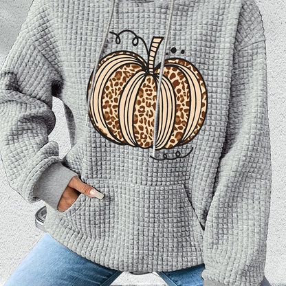 Cozy Pumpkin Print Hoodie for Women – Cute Halloween Pullover Sweatshirt for Fall/Winter Casual Style