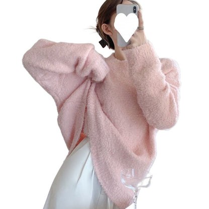 Cozy Vintage Furry Round Neck Pullover Sweater