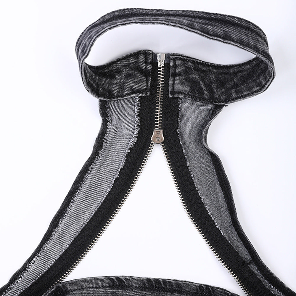 Backless Denim Two-Piece Outfit Set | Edgy Style 2025 Aesthetic