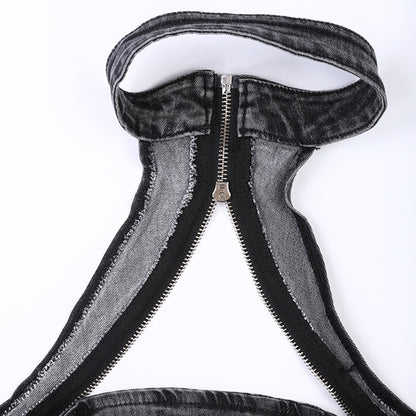 Backless Denim Two-Piece Outfit Set | Edgy Style 2025 Aesthetic