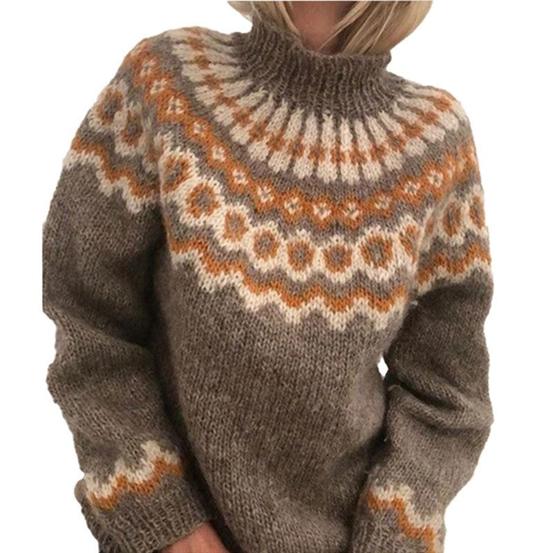 Brown knitted sweater with a pattern on a white background