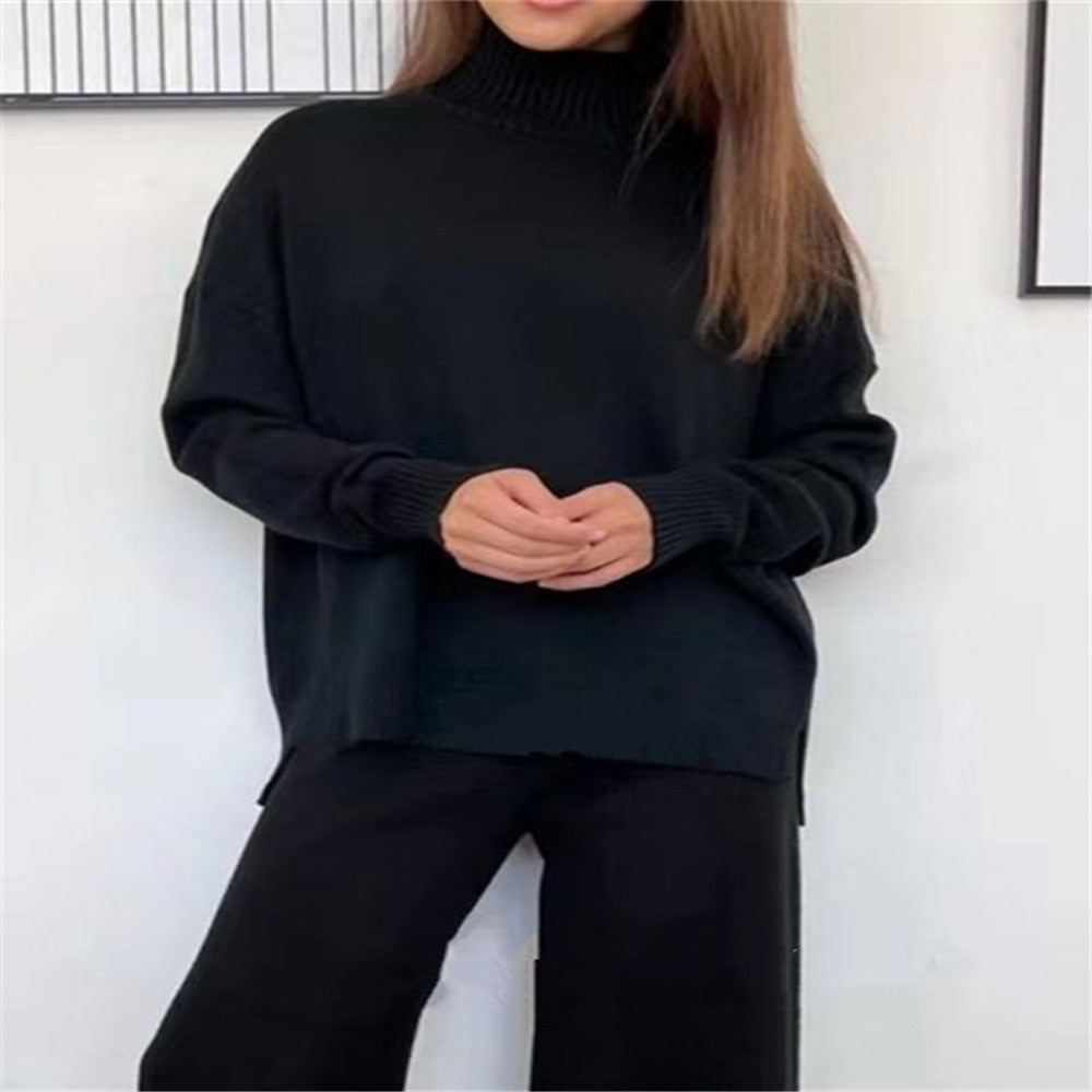 Winter Fashion Turtleneck Sweater Jogging Pants Women Tracksuits