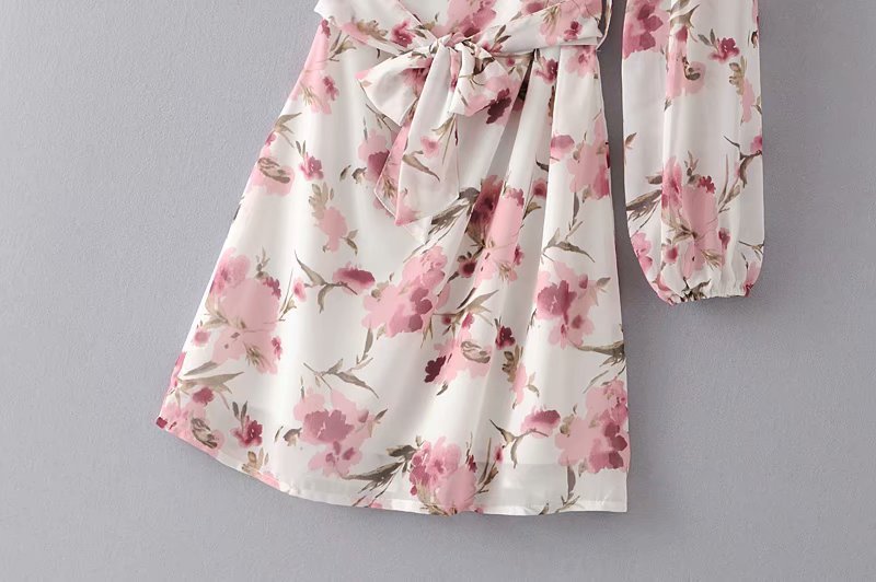 French Style Flare One Shoulder Daisy Printed Summer Dress