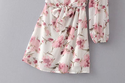 French Style Flare One Shoulder Daisy Printed Summer Dress