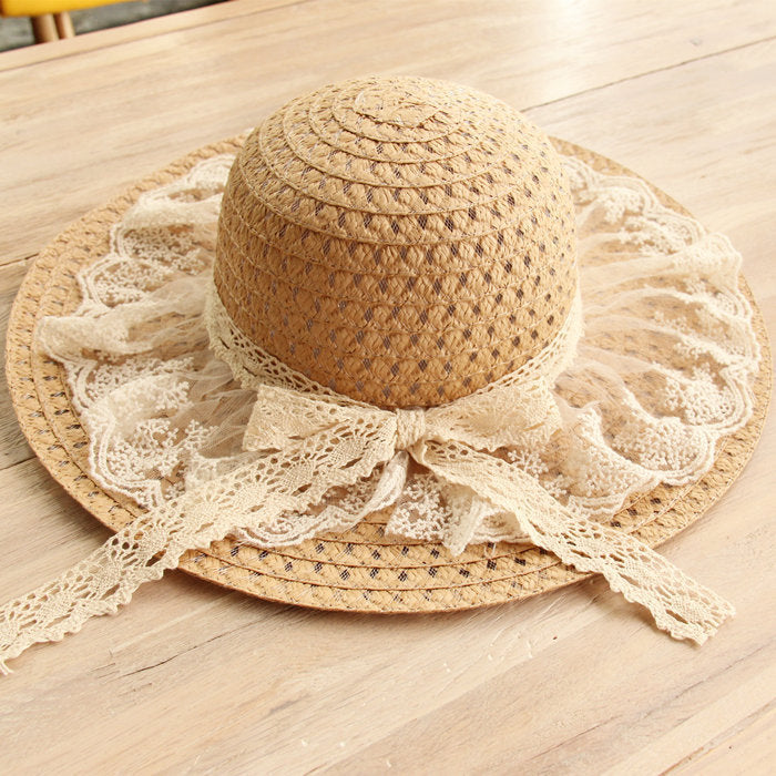 Summer Beach Style Bucket Folding Flower Pattern Straw Hat For Women
