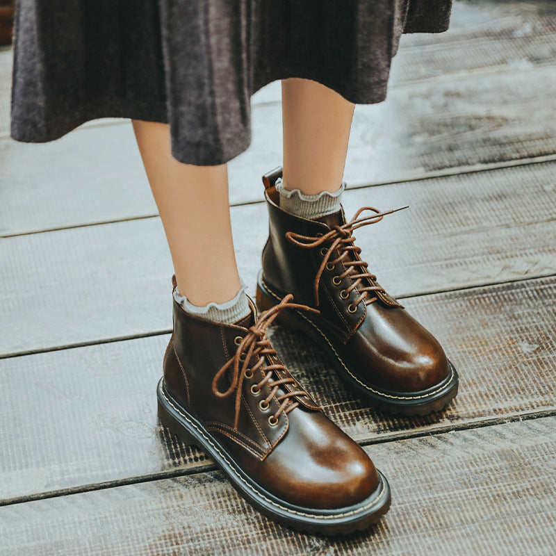 Vintage-Inspired Martin Boots for Women | Belted High-Top Leather Boots with Totem Details