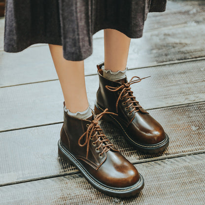 Vintage-Inspired Martin Boots for Women | Belted High-Top Leather Boots with Totem Details