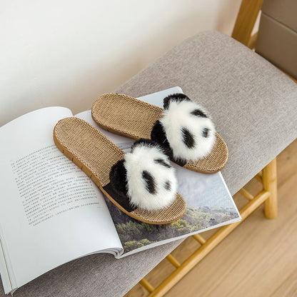 Cute Panda Couple Home Slippers – Anti-Slip Indoor Linen Flip Flops