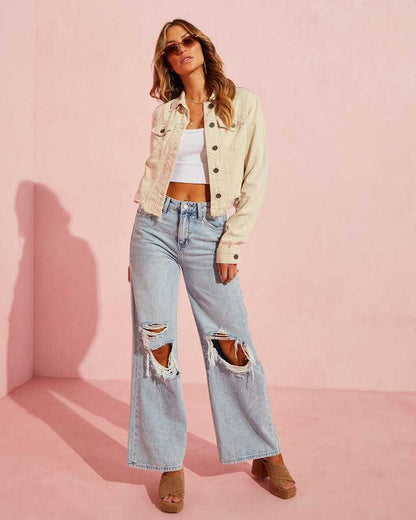 Ripped Slimming High-Waist Denim Jeans for Women