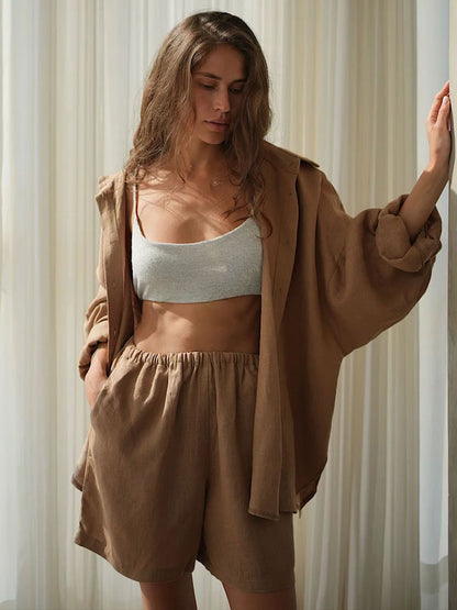 Cotton Shirt & Shorts Two-Piece Outfit Set | Casual Style 2025 Aesthetic