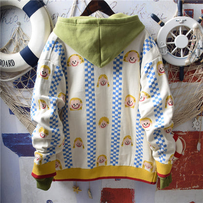 Smiley Face V-Neck Sweater – Cute Casual Knit Pullover for Women