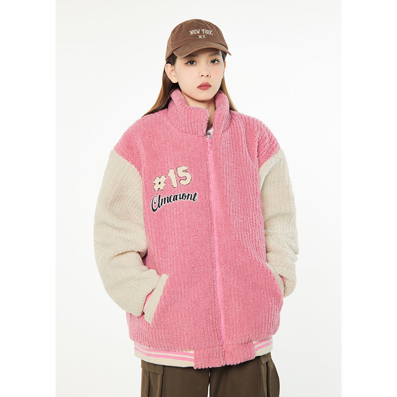 Loose Cashmere Powder Baseball Jacket – Jacket Outfit Women & Cozy Casual Layering