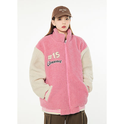 Loose Cashmere Powder Baseball Jacket – Jacket Outfit Women & Cozy Casual Layering