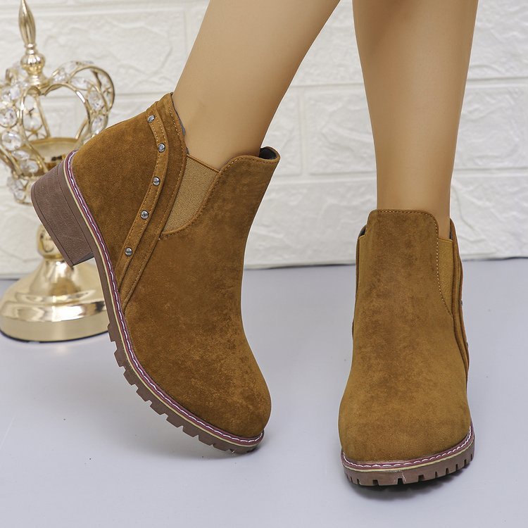 Short Retro Frosted Suede Boots | Casual Round Toe Low Heel Ankle Boots for Women