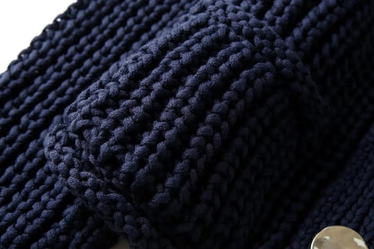 Modern Heritage: Chic PU-Collar Loose Knit Cardigan