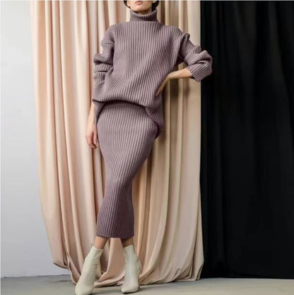 Turtleneck Sweater & Matching Bottoms Two-Piece Outfit Set | Cozy Autumn Winter Style 2025