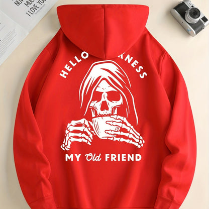 Skeleton Drink & My Old Friend Men’s Hoodie – Cool Graphic Pullover Sweatshirt for Fall/Winter Streetwear