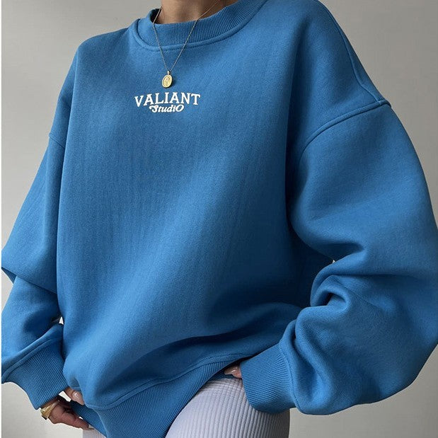 Cozy Round Neck Letter Printed Pullover Sweater for Women