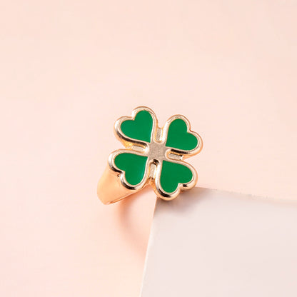Four Leaf Clover Ring – Vintage Enamel Unisex Jewelry, Silver & Gold Lucky Rings