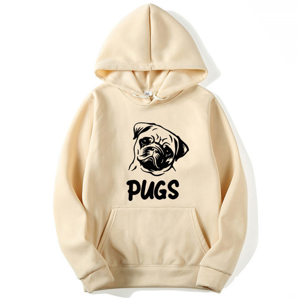 Hip Hop Pug Printed Hoodie – Retro Street Style for Men & Women