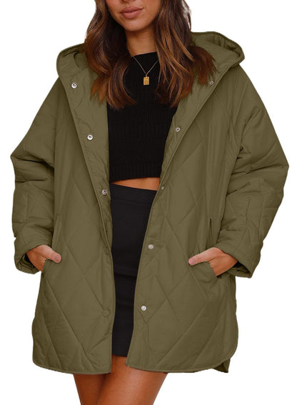Women’s Diamond Quilted Hooded Jacket – Loose Fit Casual Coats & Jackets Japanese Korean Style