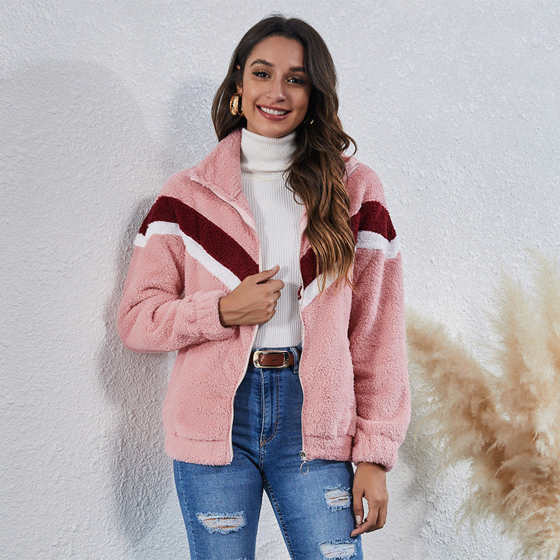 Cozy Striped Plush Jacket – Coats Outfits Women & Chic Winter Layering