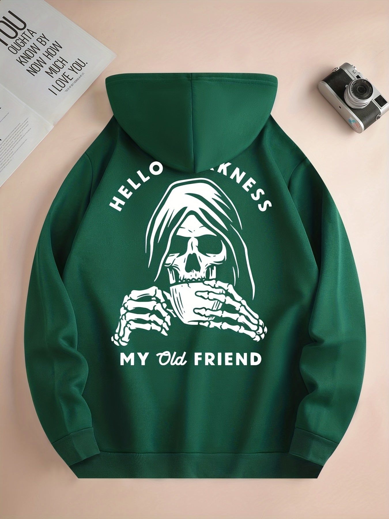 Skeleton Drink & My Old Friend Men’s Hoodie – Cool Graphic Pullover Sweatshirt for Fall/Winter Streetwear